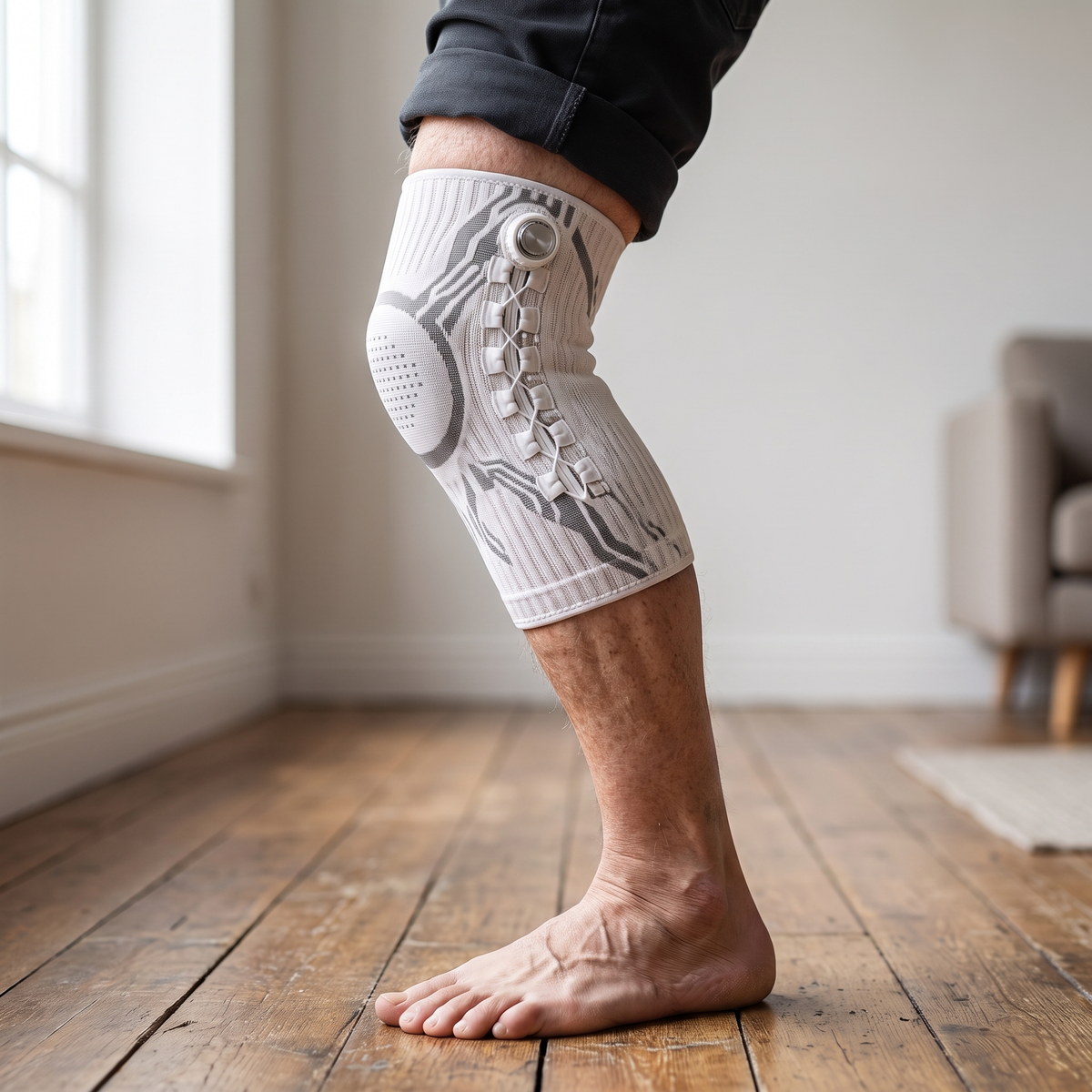 Kneova side stabilizer and laces, side view