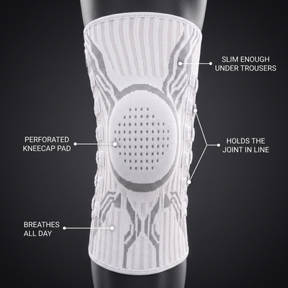 Kneova features: perforated kneecap pad, breathable knit